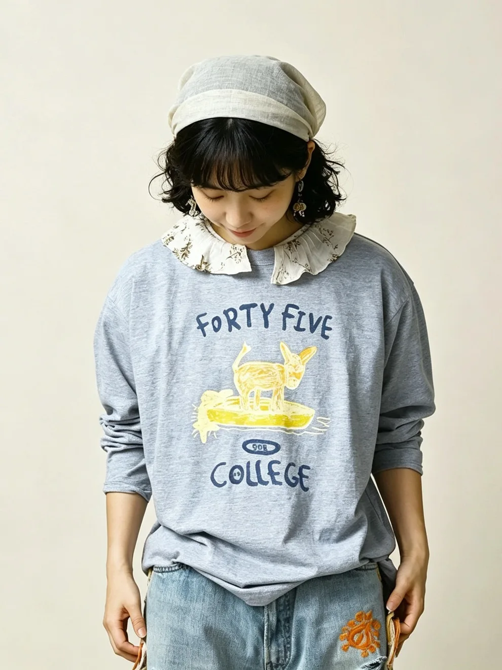 Japanese Style Long Sleeve T-Shirt Bamboo Cotton round Neck  Print Base Shirt Top for Autumn New Arrival