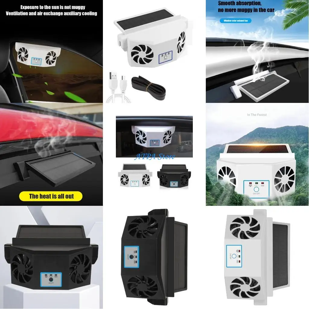 

U13C Двойной радиатор выхлопа воздуха Авто Интерьер Вентилятор охлаждения Вентилятор циркуляции воздуха Солнечная зарядка