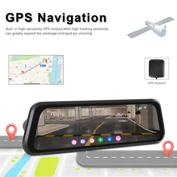 Podofo 9,66palcová palubní kamera 4K auto DVR s dvojitým objektivem HD zpětné zrcátko GPS WiFi záznamník do auta smyčka nahrávání detekce pohybu BSD 10 nejlepší prodej Dvoukanálový rekordér do zpětného zrcátka - №2