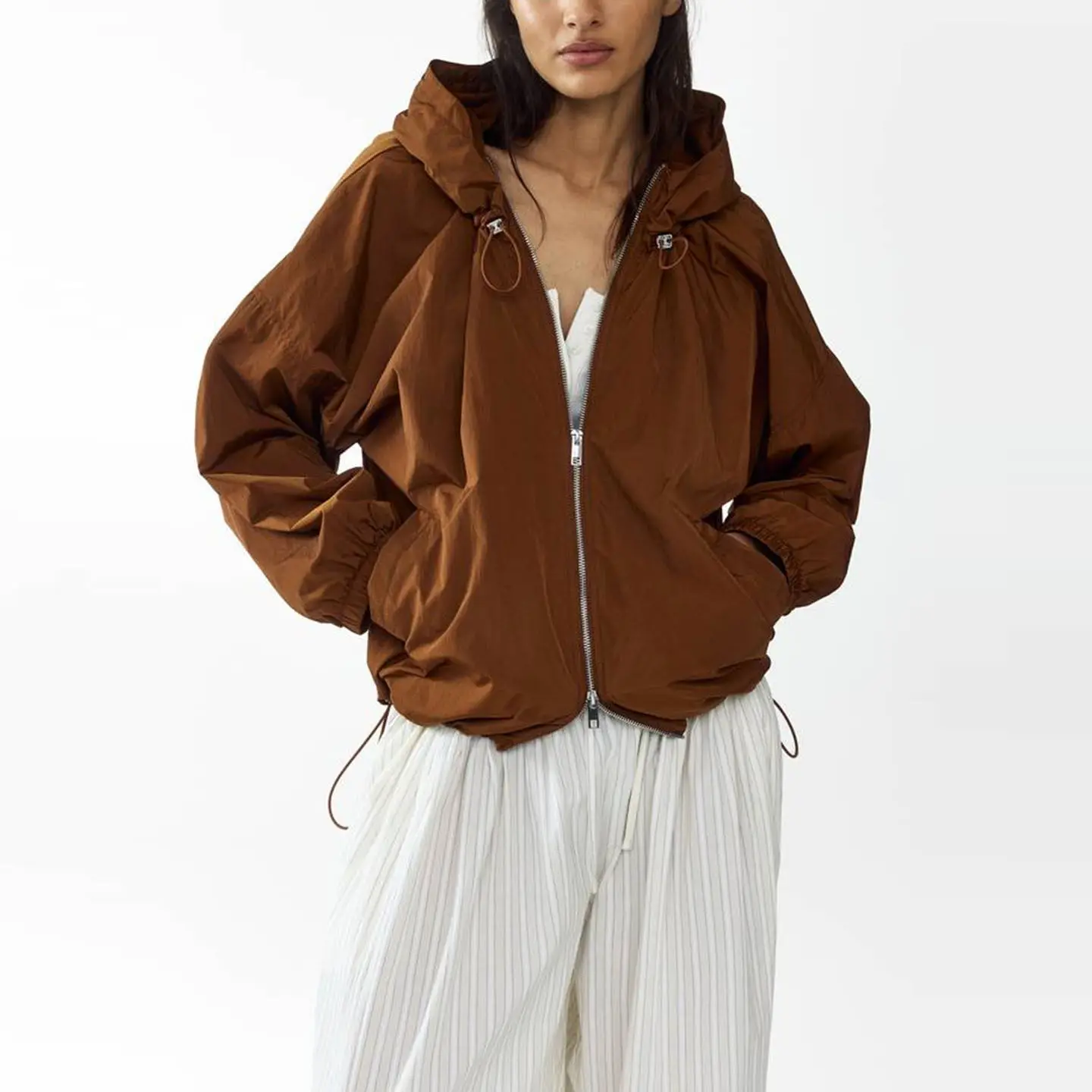Fashionable Casual Hooded Zipper Jacket Women's Autumn Wear 2026 New Arrival ZADATA Standard Fit Short Outerwear