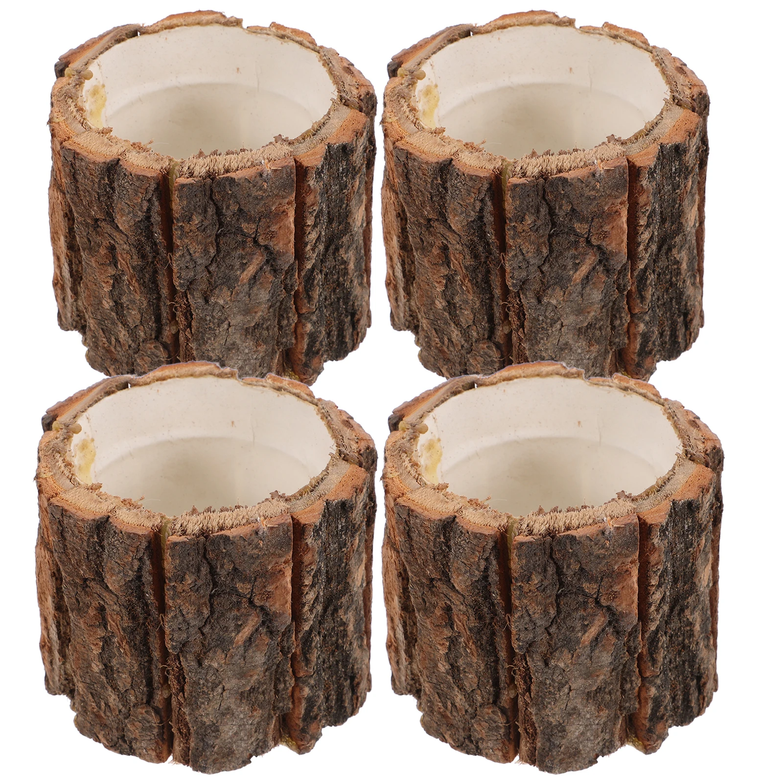 

4 Pcs Waterproof Flower Bucket 9cm*8cm Wood Bark Plant Pot Flavor Rustic Style Garden Container