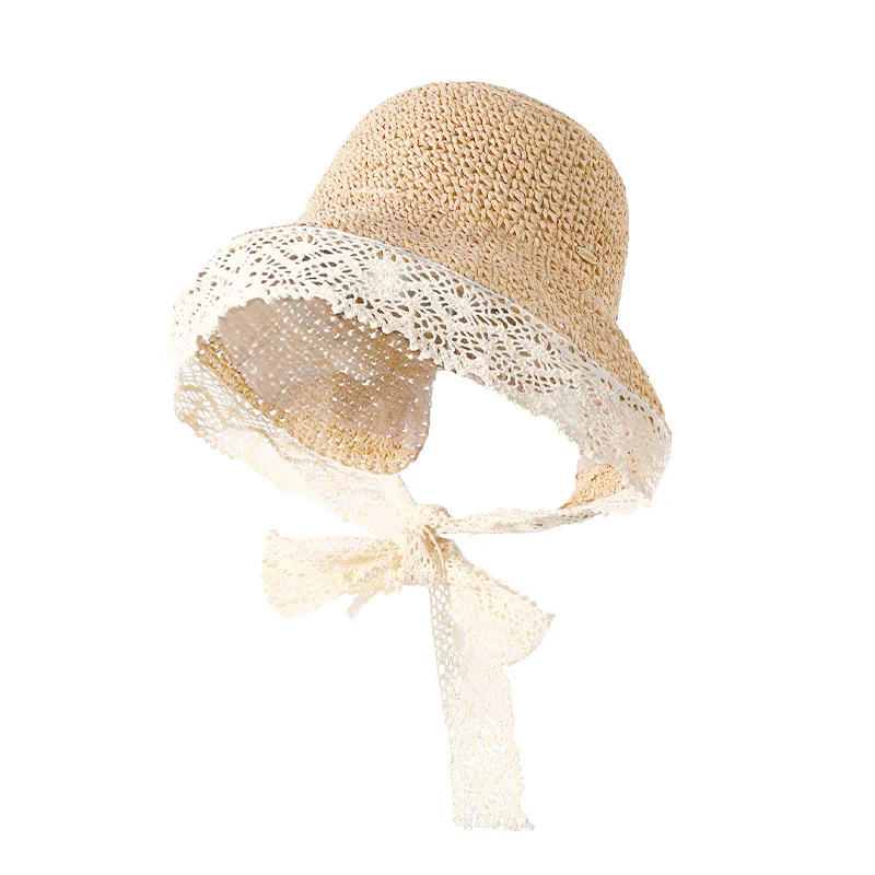 Chapeau de plage en dentelle pour femmes, mode d'été, bord de mer, vacances, protection solaire, chapeau de paille, Shopping, casquette de pêcheur pliable