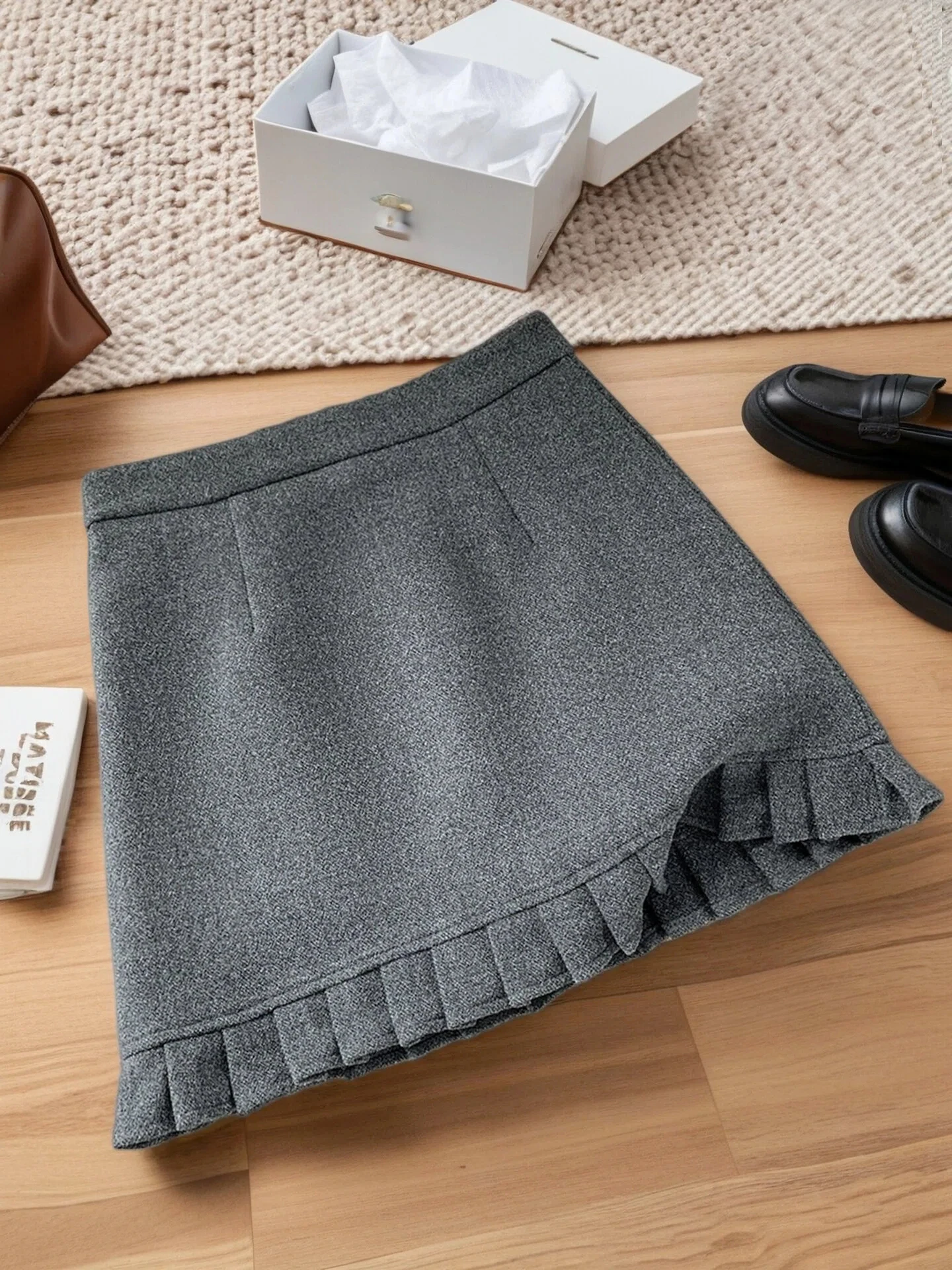 

Юбка-трапеция с высокой талией. Женская шерстяная юбка с деревом ain для похудения для больших размеров.