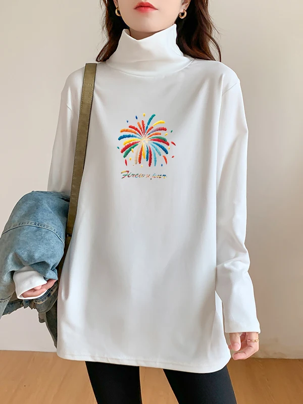 ياقة عالية الحرارية irt المرأة الجديدة Sle الخريف الشتاء Thiened المخملية فضفاضة الداخلية الدافئة كبيرة الحجم الدهون شقيقة منتصف طول #1