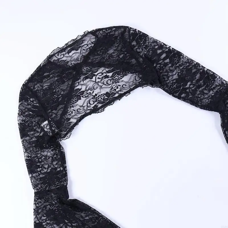 

Women's Sleeves Crop Top Gothic Half T-shirt Punk False Collar Exquisite Hollow out Lace Smock Top for Daily Party 6XDA