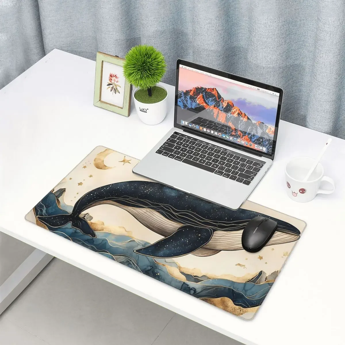 Large Mouse Pad Golden Blue Aesthetic Whale Gamer PC Laptop Mats Keyboard Carpet Computer Gaming Office Accessories Desk Mat