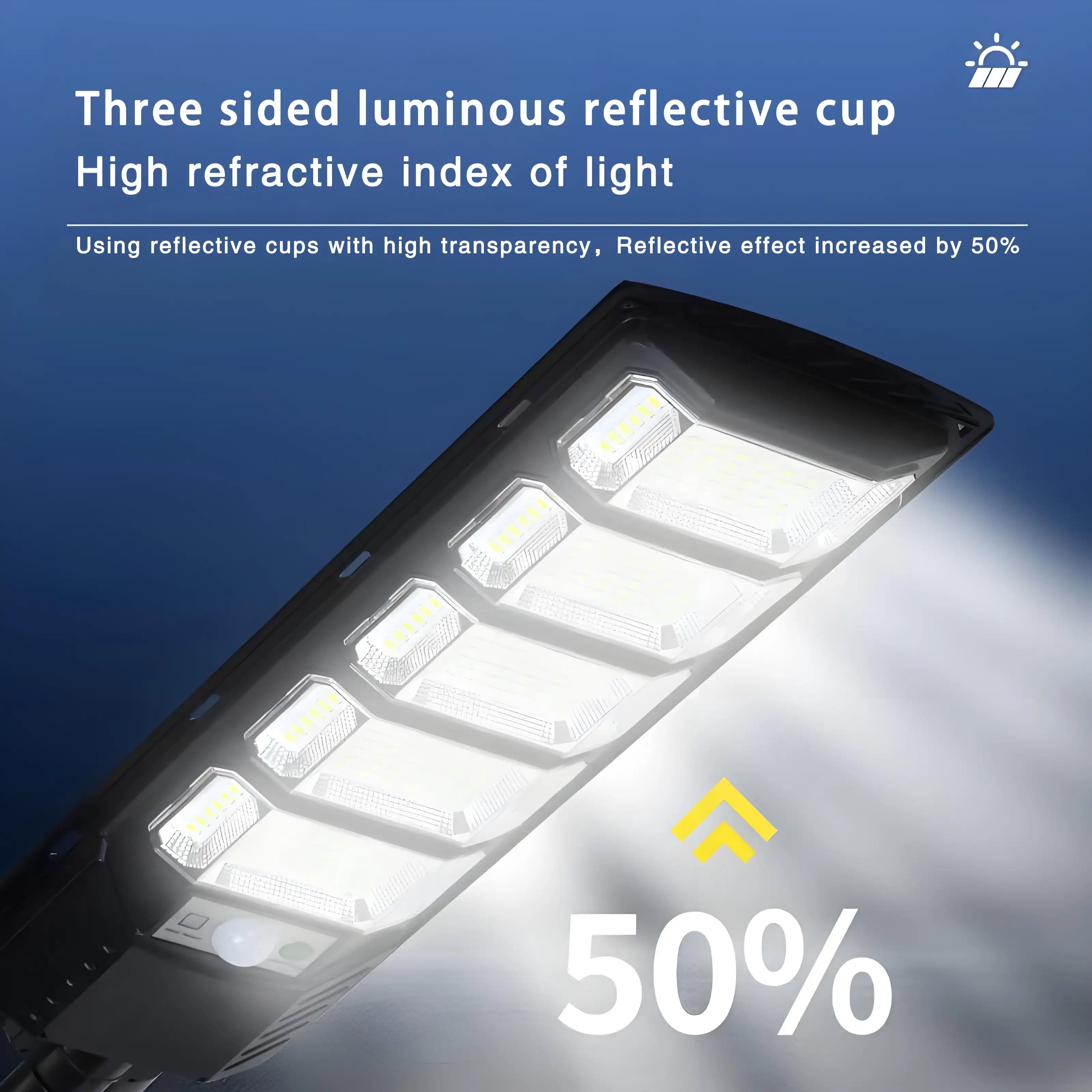 

Upgraded 5-Section LED Solar Street Lights Outdoor Waterproof with Motion Sensor, Three Sided Luminescence, Remote Control