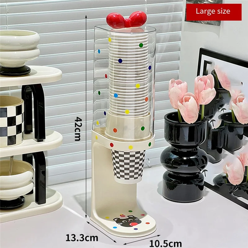 HLZS-물컵 디스펜서, 물 디스펜서 일회용 컵 홀더 랙 평평한 바닥 컵, 당김식 종이 물컵 디스펜서