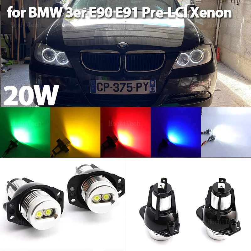 LED Angel Eyes Light  Ring Headlight Canbus For BMW E90 E91 2005-2008 20W White Red Yellow Blue Green