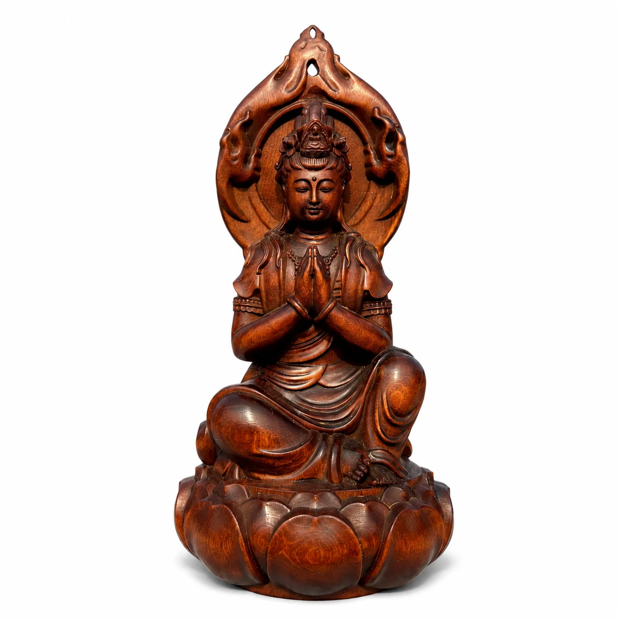 Hand Carved Boxwood Heshou Guanyin Statue for Chinese Traditional Zen Home Living Room Altar Desk Ornament Collectible Gift