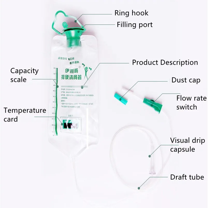 1200ML Household Enema Colonic Irrigation Douche Kit Reusable Cleaning Detox Bag With 10 Cleaning Heads