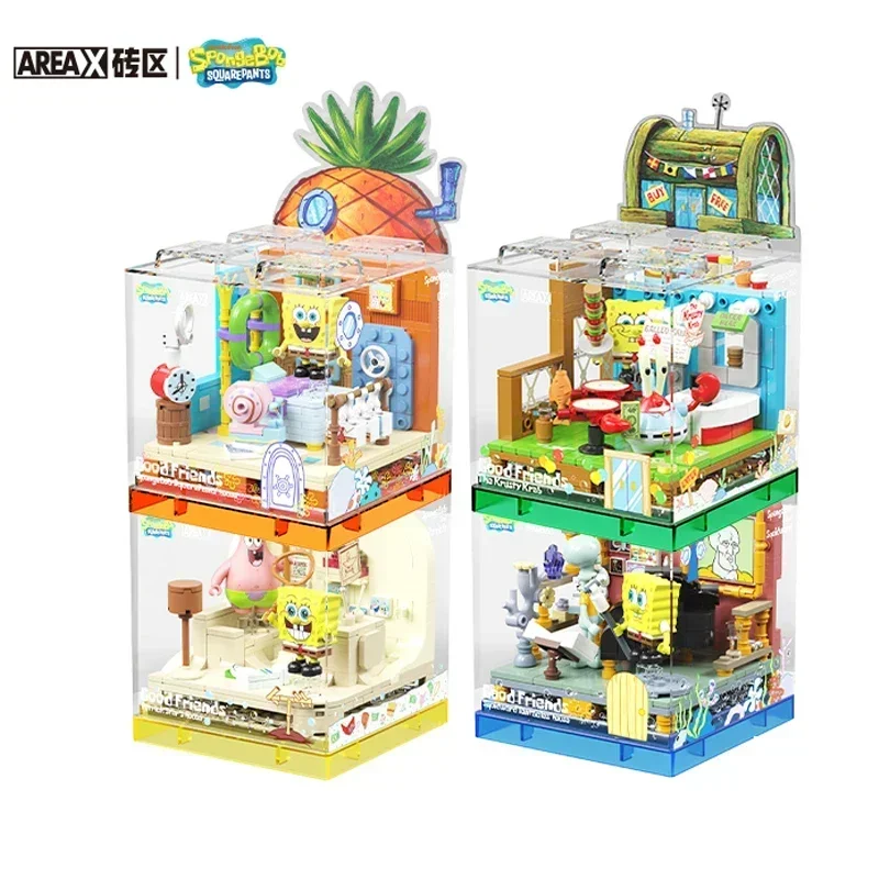 Animation AREAX Brick Area SpongeBobs Building Block Toy Puzzle Assembly Pineapple House Girls Birthday Gift Ornament Peripheral