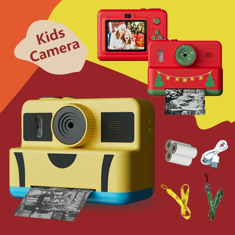 Kids Camera, Cartoon Instant Print Camera|With 3 Rolls of Thermal Paper|USB Charging|Special Christmas & Birthday Gift for Kids