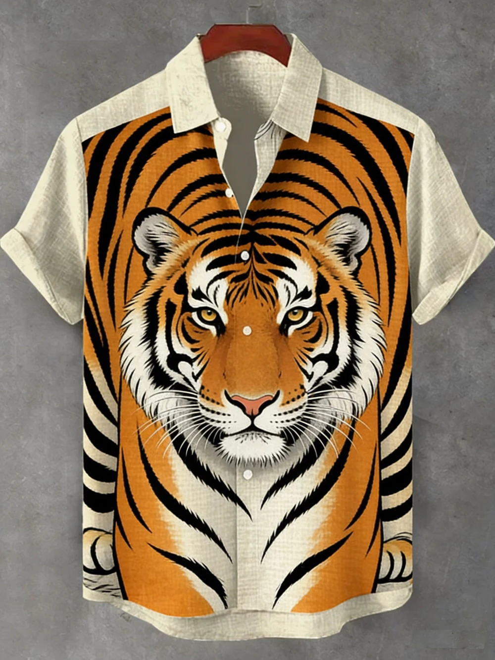 2026 Men's Linen Short Sleeve Lined Cute Animal Tiger 3D Printed Shirt Outdoor Vacation Fishing Clothes Men's Quick Drying