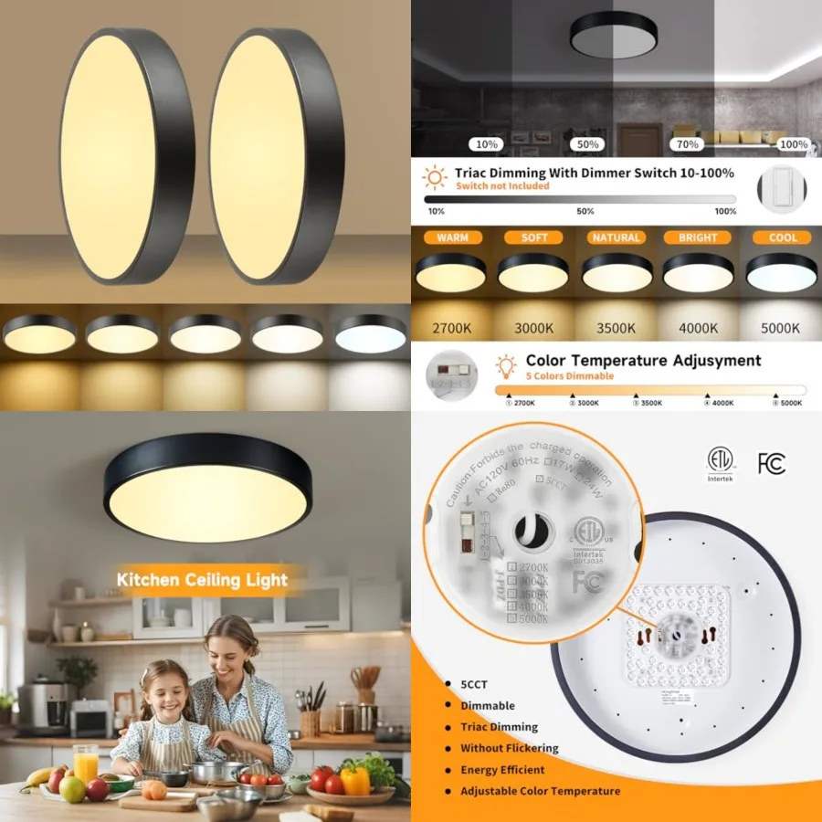 

24W Dimmable Ceiling Light Fixture, 12 inch Flush Mount Light Fixture, LED Ceiling Lights Bedroom, Kitchen, Entryway, Super Bri