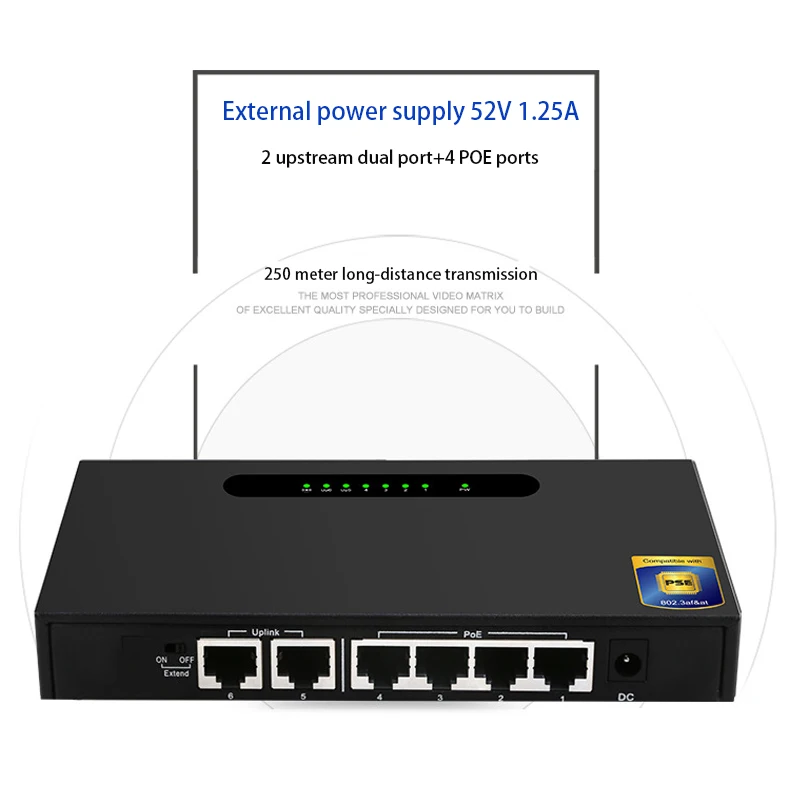 Commutateur intelligent Ethernet pour caméra vidéo, HUB VLAN, commutateur réseau de jeu RJ45, relais élévateur pour touristes, 4 + 2 ports, 100Mbps, commutateur POE, adaptateur répartiteur