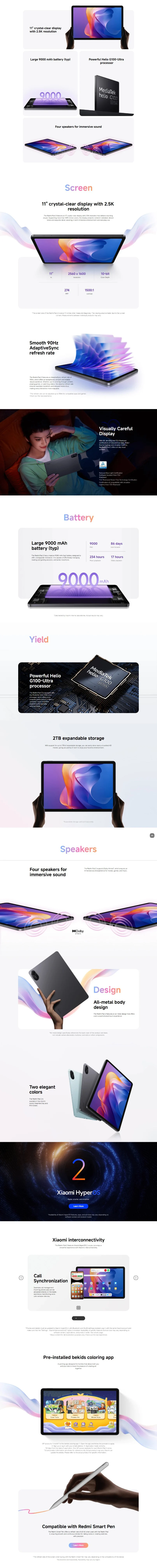 Original Xiaomi Redmi Pad 2 PC Tablet 9000mAh Battery 11" 2.5K WiFi 90Hz Display Media Tek Helio G100-Ultra Processor Xiaomi HyperOS 2 System