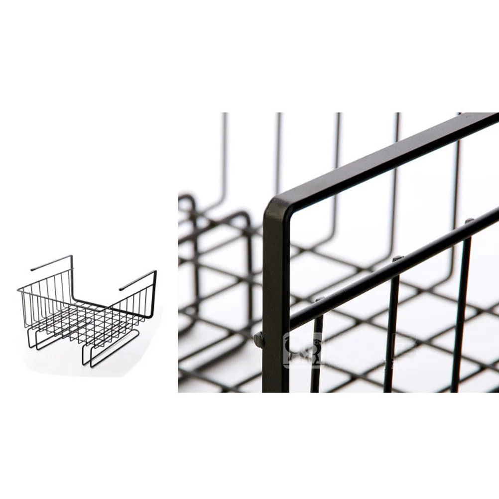 

Kitchen Under Cabinet Shelf Black Steel Wire Storage Rack for Wardrobe Cabinet with U-Shaped Hook Heavy Duty Space Saving