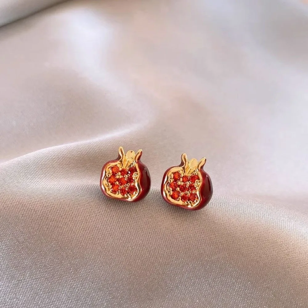 Trendy Red Pomegranate Pendant Necklace Sweet Delicate Fruit Earrings Minimalist Cute Clavicle Choker Wedding