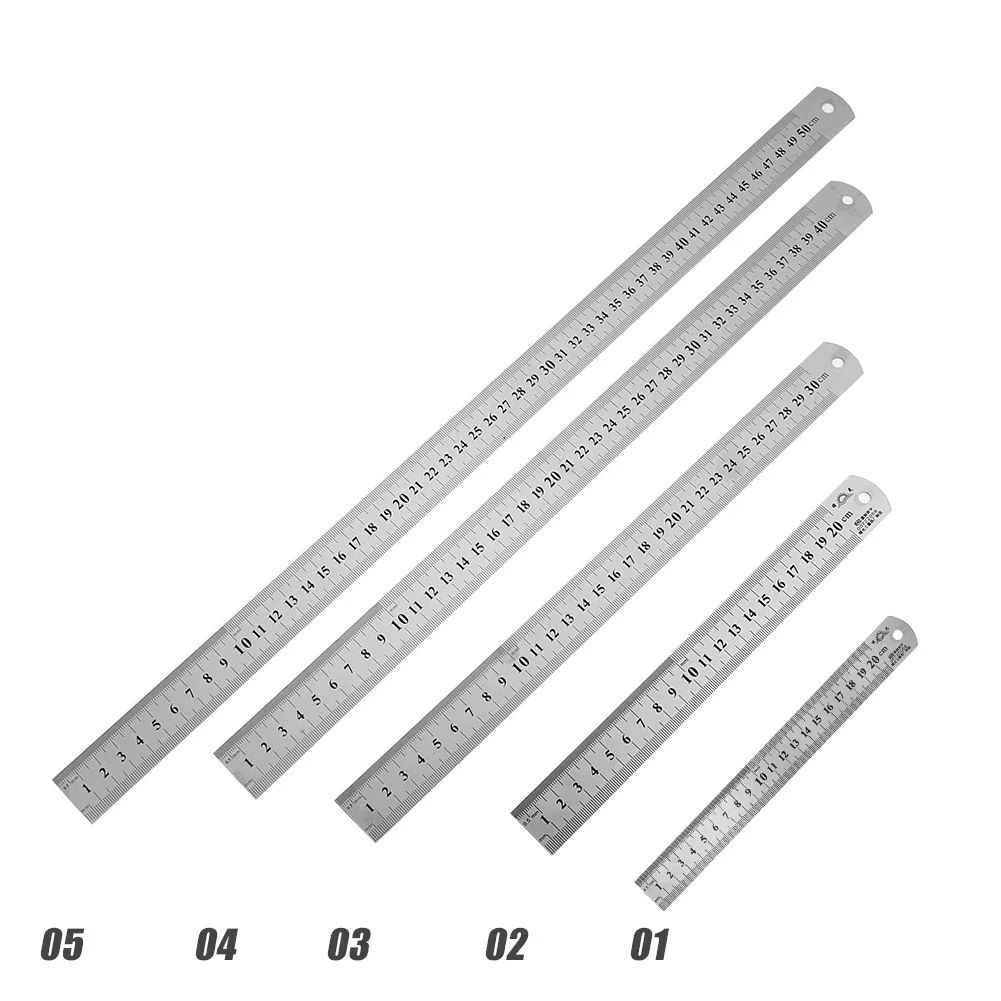 Régua reta de metal em aço inoxidável, ferramenta de medição de precisão dupla face, escala, acessórios de régua métrica 15-40cm