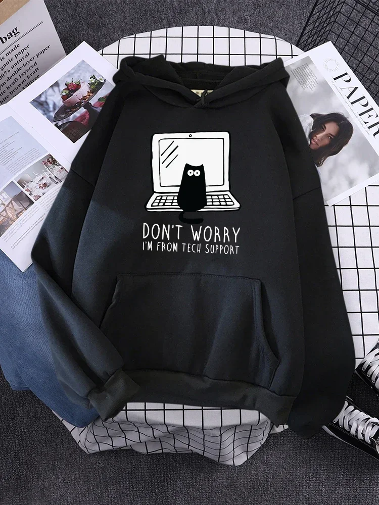 Women Crew Neck Loose Tops Fashion All-Match Pullover Autumn Casual Clothes don't Worry i'm From Tech Support Printed Hoodie