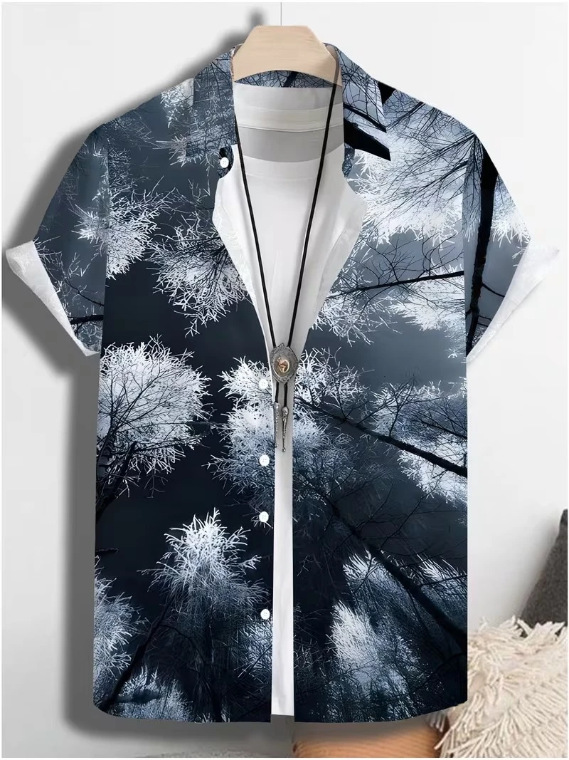 

Mens Hawaiian Shirt Sunset Palm Tree Print Cuban Collar Short Sleeve Breathable Casual Summer Beach Vacation Streetwear Tops