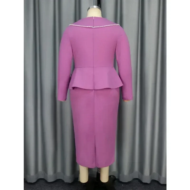 S-3XL Modna klasyczna damska elegancka fioletowa sukienka na formalną imprezę Długi rękaw Wysoka talia Ukryj brzuch Smukłe sukienki Biznesowe sukienki imprezowe