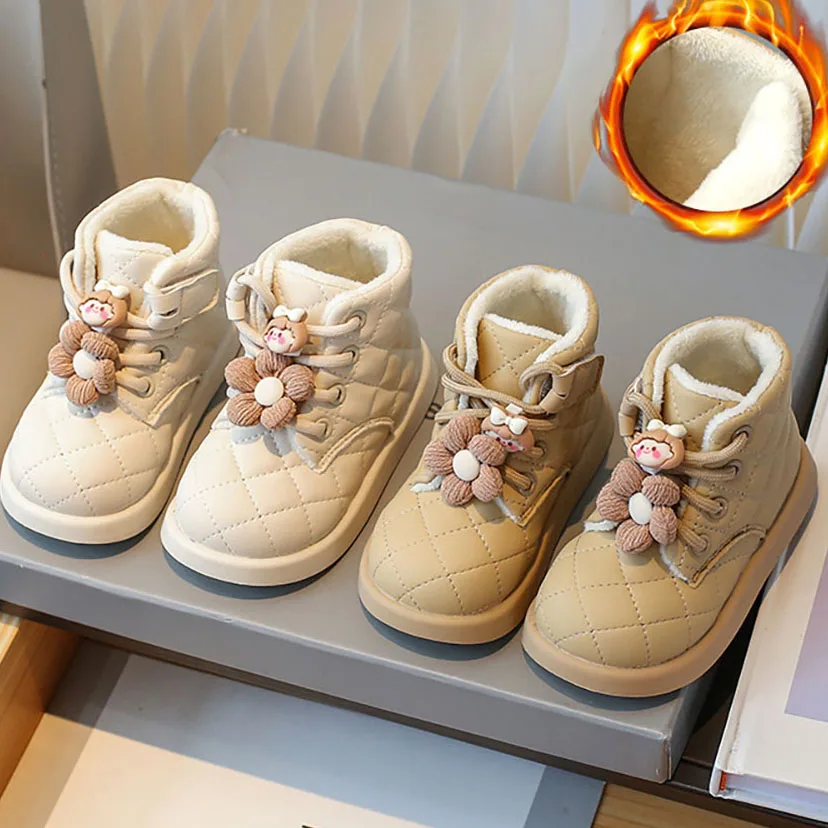 

Winter Snow Boots Little Trend Fashion Cute Plaid Girl's Snow Children's Faux Fur Cotton Shoes Plush Fashion Soft Soled Shoes