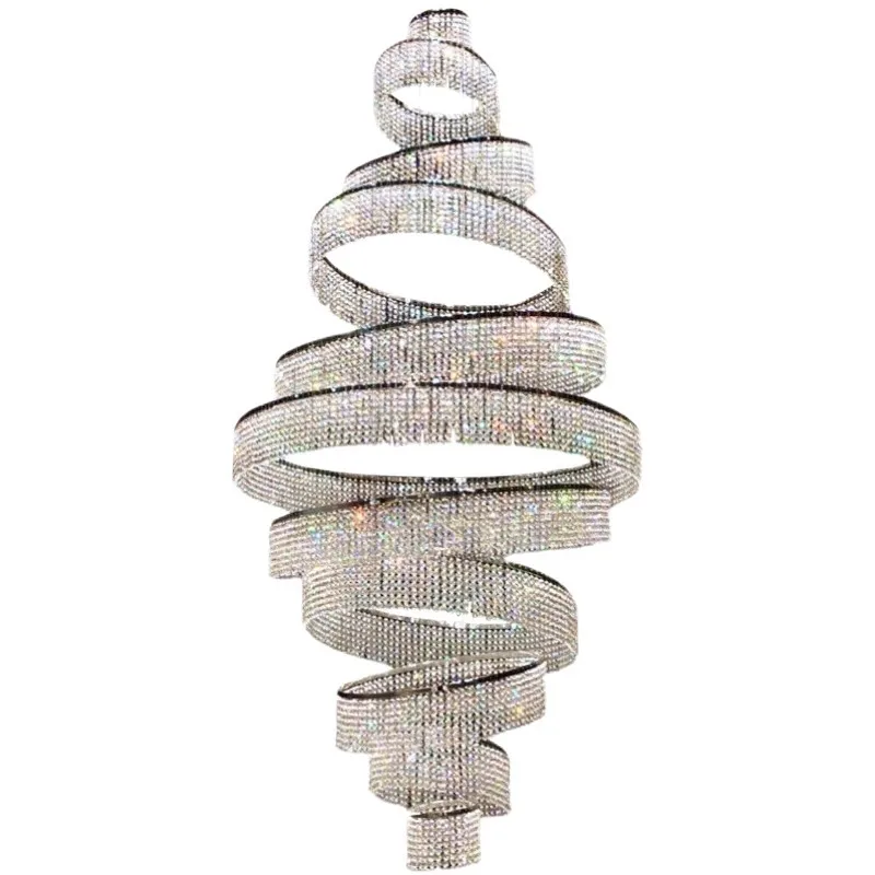 Duplex building chandelier, modern light luxury villa empty living room crystal lamp, atmospheric high-end sales