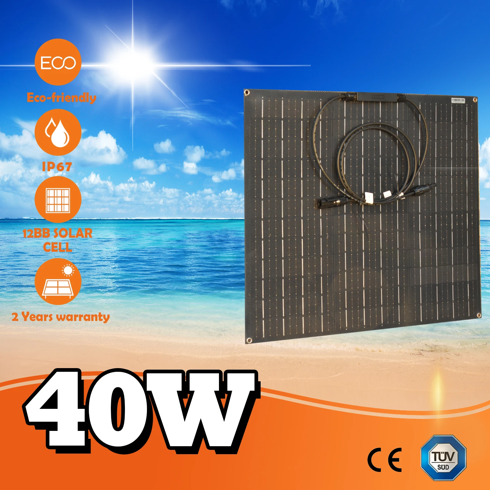 

Photovoltaic Solar Panel 40W 50W 60W Solar Panel 12V Flexible Highly Mono Caravan RV Marine Van