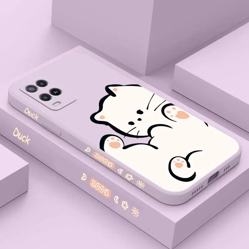 White Cloud Cat Silicone Phone Case For Oppo A15 A15S A16 A16K A76 A96 A53 A54 A77 A78 A83 A55 A95 A83 A92 A94 F19 Cover