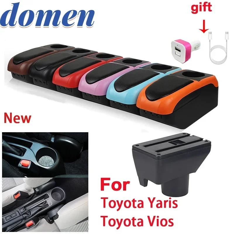 For Toyota Yaris L armrest For Toyota Vios Armrest box Dual Layer Center Console Storage Box USB cup holder car accessories