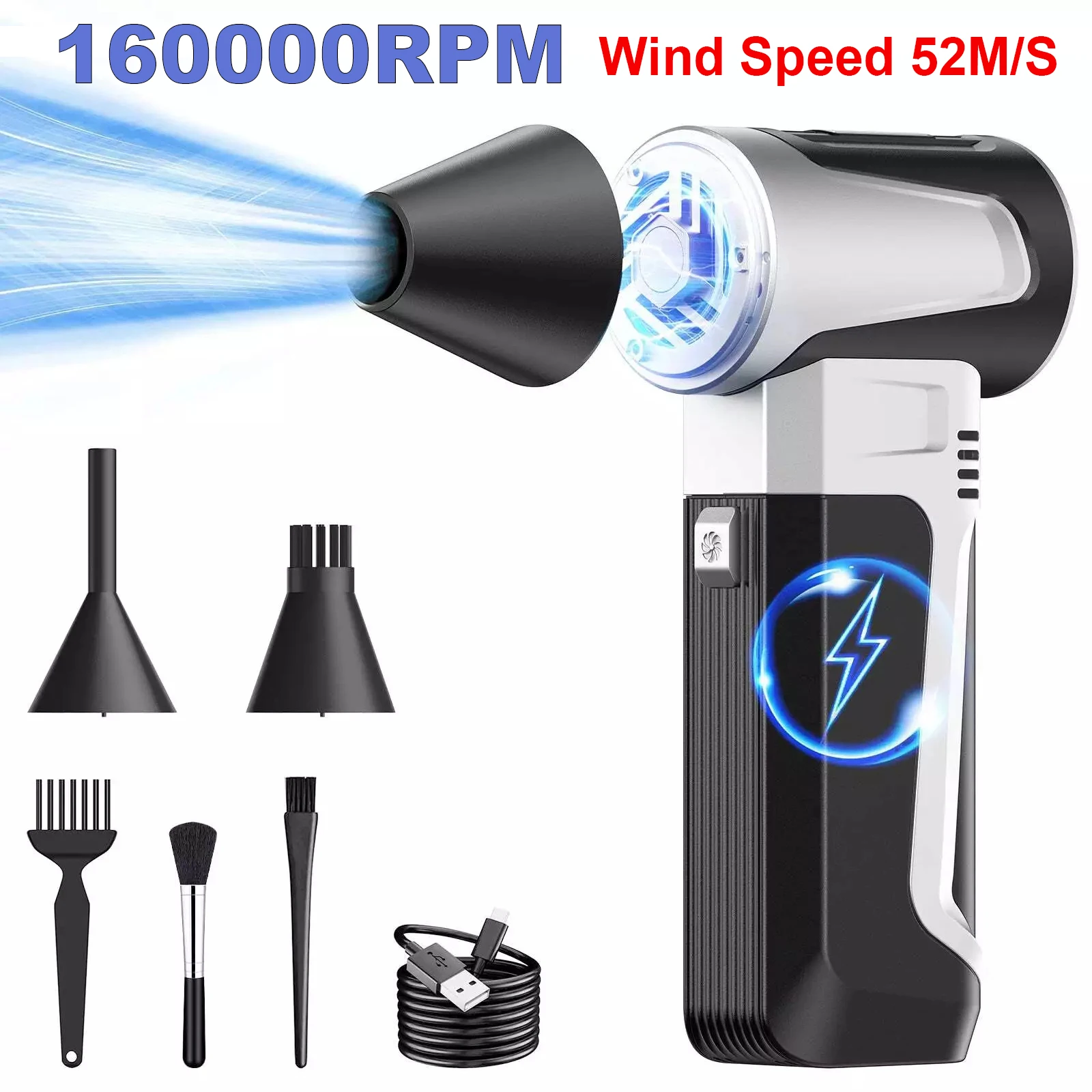 160000 RPM Electric Compressed Air Duster Jet Dry Blower Mini Turbo Jet Fan Portable Air Blower USB Fast Charging for PC Car