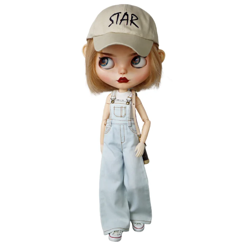 For Blythe Doll Clothes Strap Jeans for Ob24 Ob22 Azone Dolls Outfit Pants