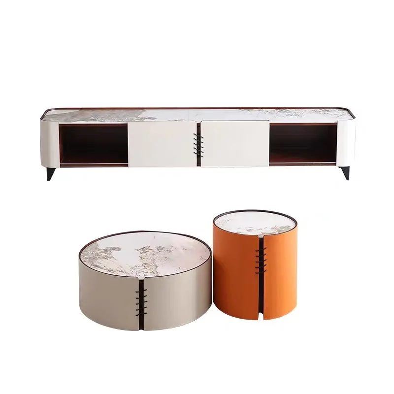 

qw-Furniture Italian Light Luxury Coffee Table TV Cabinet Combination of Modern Simple Living Room Round Coffee Table Table&