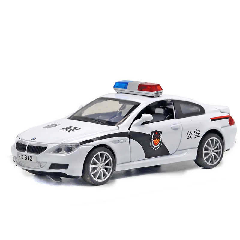 1:32 bmw m6 Polizeiauto hohe Simulation Druckguss Metall legierung Modell auto Sound Licht zurückziehen Sammlung Kinder Spielzeug Geschenke