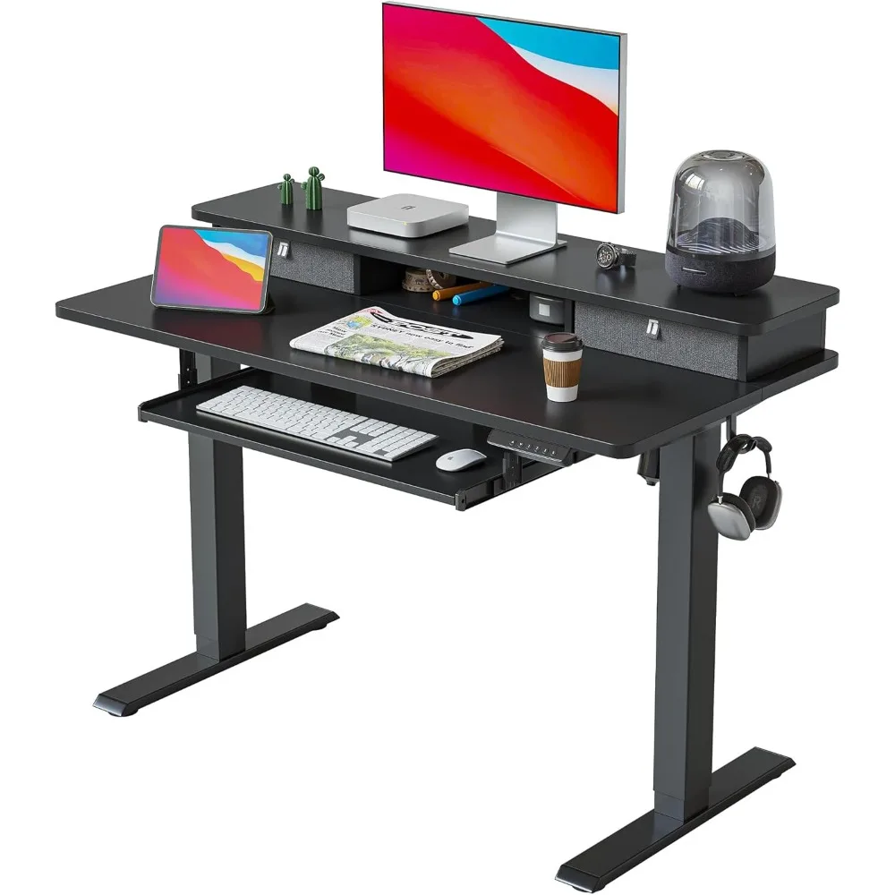 

Whole Piece Standing Desk with Drawers,Adjustable Height Desk with Keyboard Tray, Stand Up Desk with Storage Shelf,48 x 24 Inchs