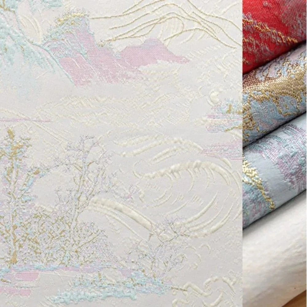 

Yarn-dyed Jacquard Fabric Chinese Style Mountain Ink Painting Clothing Hanfu Shirt Vest Case Bag Dress Diy for Sewing Cloth Soft