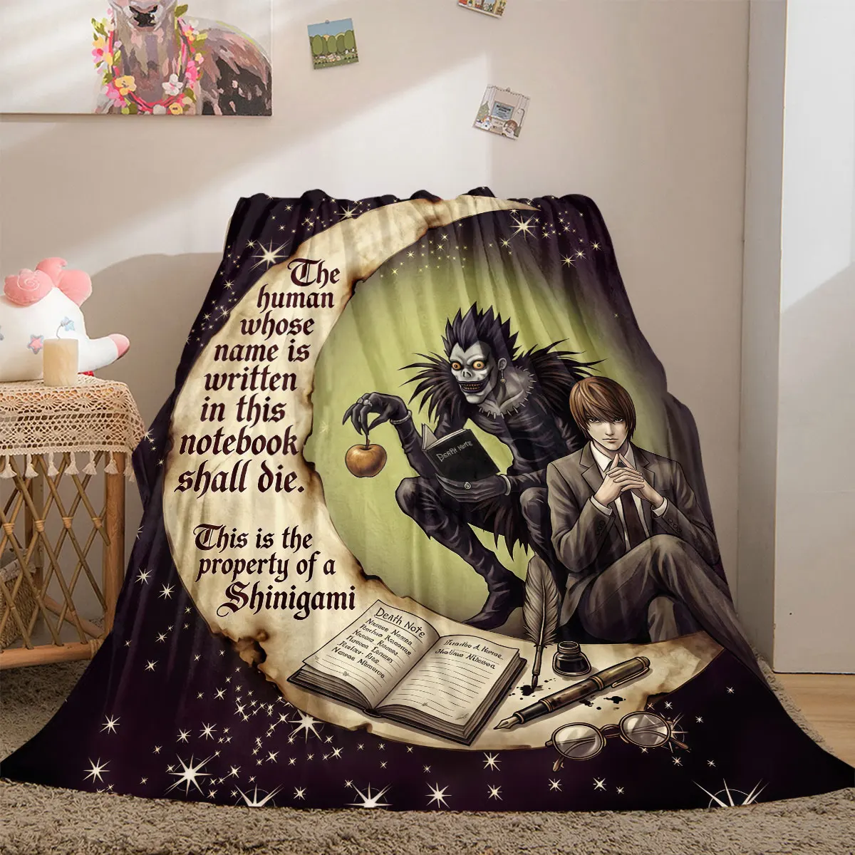 Death Note Superb 2D Cartoon Flannel Blanket Anime Figures Printing for Home Decor Bed Sofa Travel Picnic Blanket_LIAN