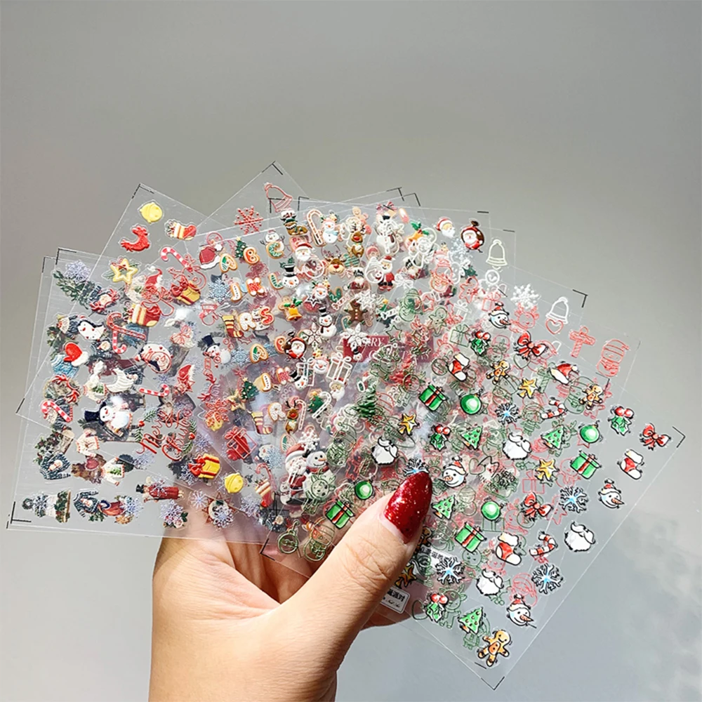 ﻿ 30 قطعة/المجموعة لطيف عيد الميلاد 3D ملصقات الأظافر الملونة الغزلان سانتا كلوز شجرة عيد الميلاد هولي مسمار الشارات DIY السنة الجديدة مسمار ديكور أطقم ﻿ ﻿