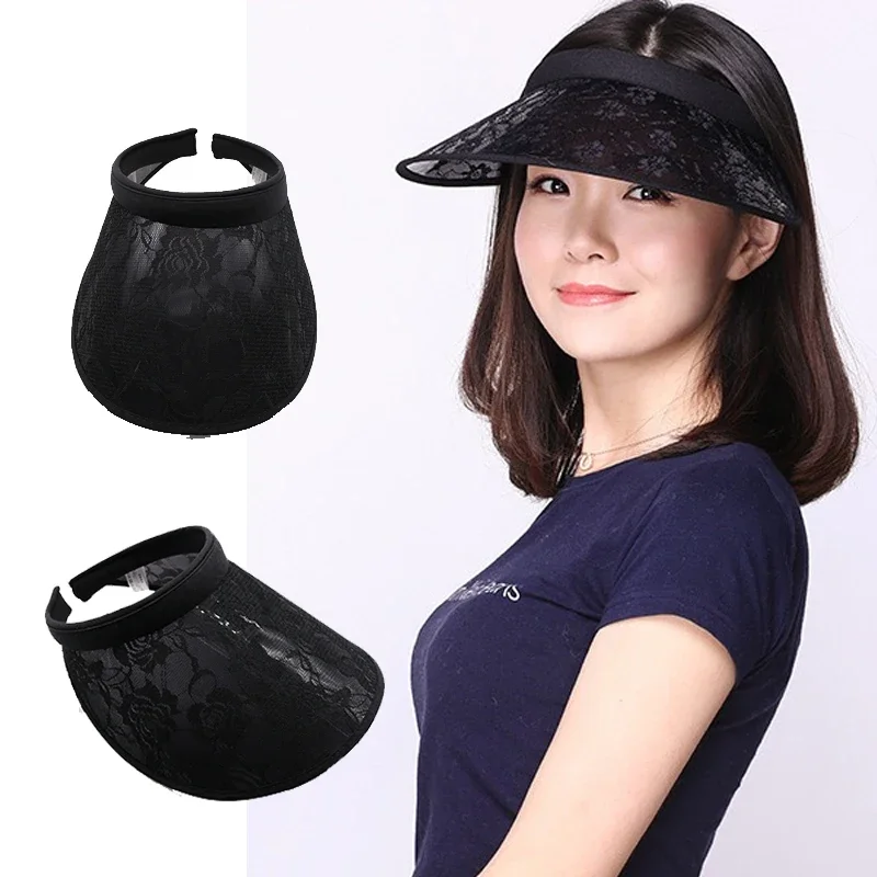 Luxury Women Golf Cap Fashion New Elegant Black Lace Sun Hat for Outdoor Casual Stylish Decoration Empty Top Headband Hats Beach