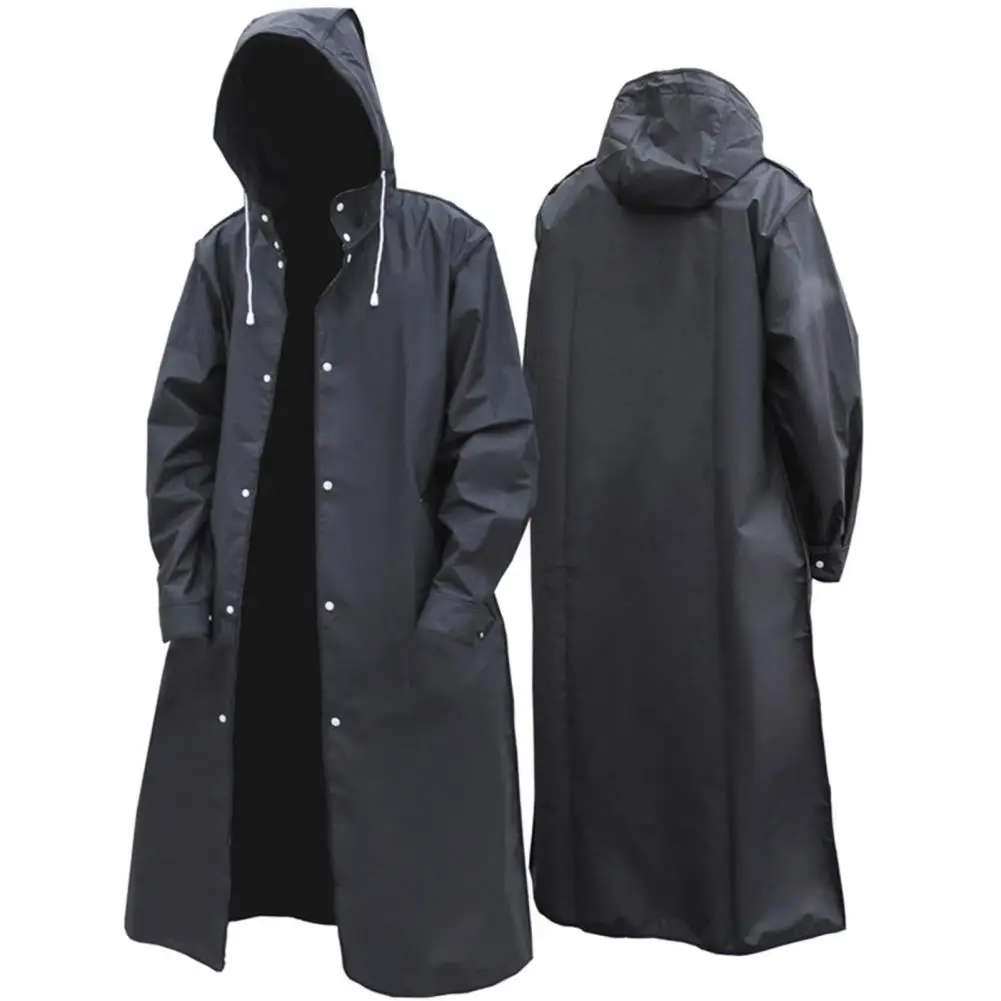 

Black Fashion Adult Waterproof Long Raincoat Women Men Rain Coat Hooded For Outdoor Hiking Travel Fishing Climbing Thickened