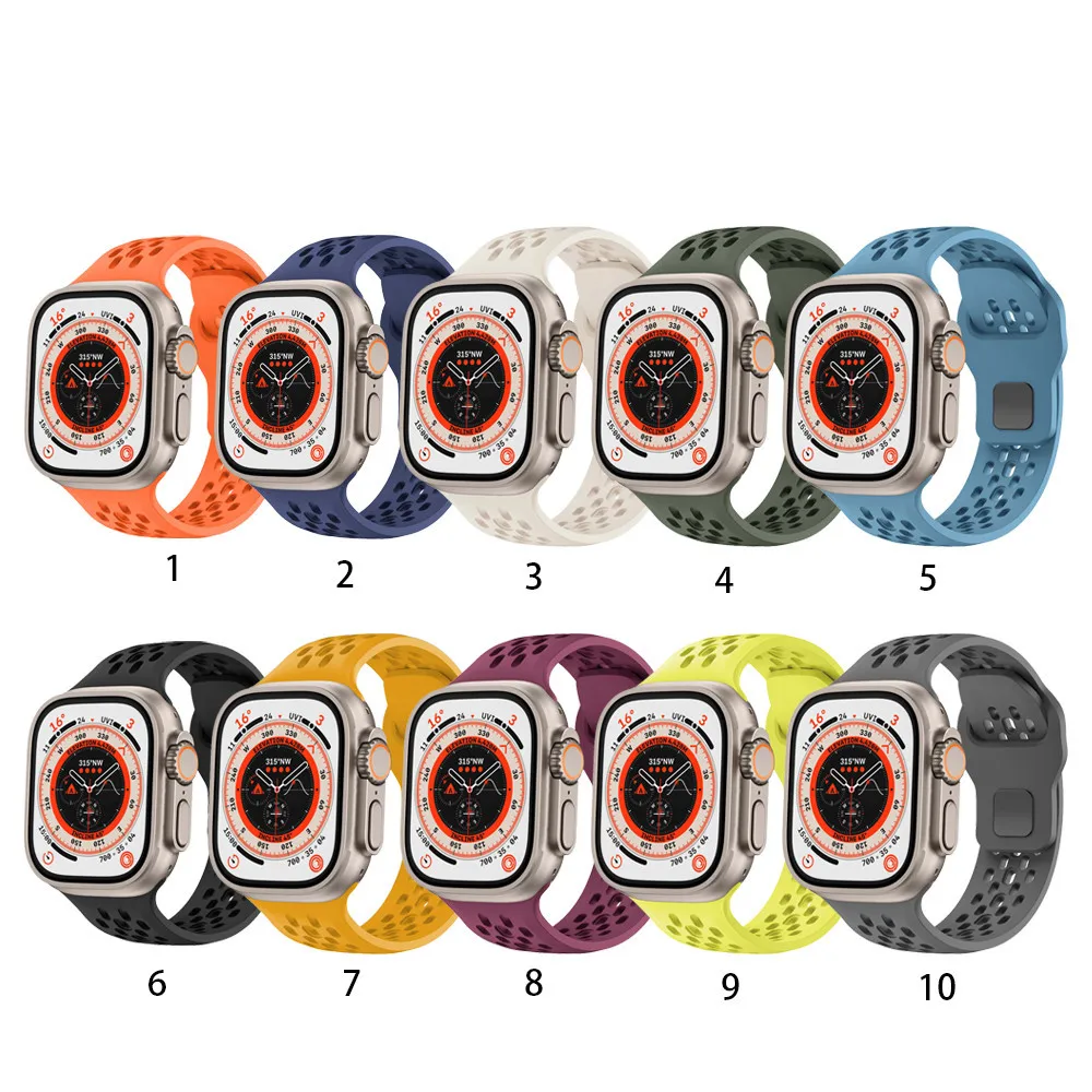 حزام سيليكون ناعم لساعة أبل Ultra2 سلسلة 10 9 8 SE 7 6 5 4 3 Ultra 49mm 45mm 41mm 44mm 40mm 42mm 38mm 46mm تنفس