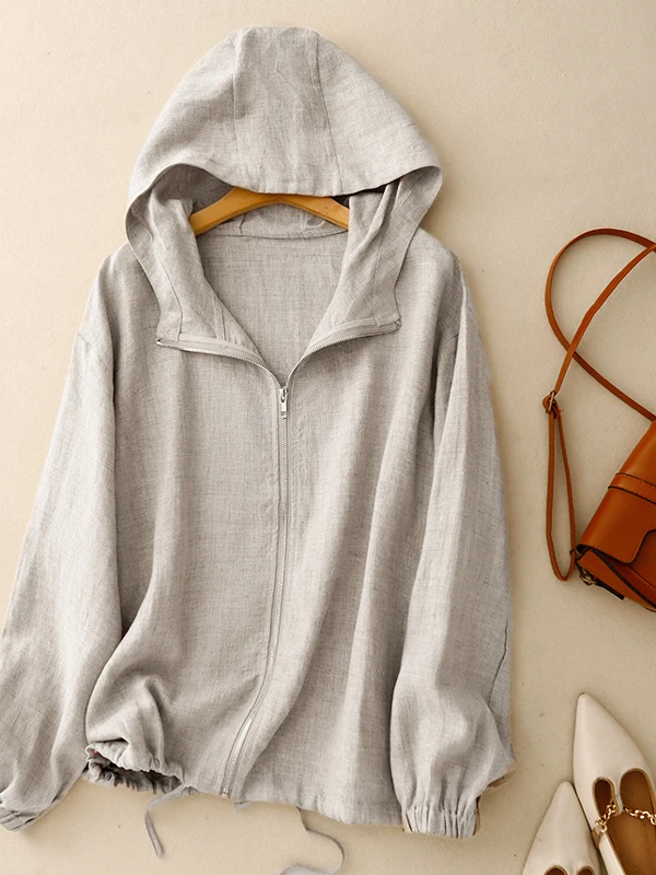 

Льняной джат с капюшоном в стиле ретро, женский летний универсальный свободный повседневный легкий хлопковый льняной солнцезащитный открытый кардиган, топ