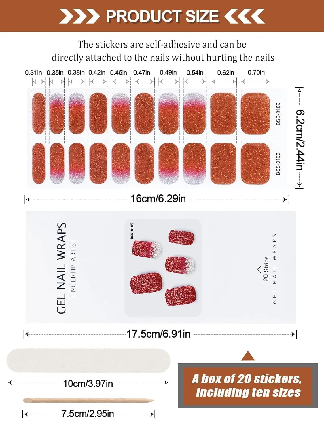 Semi-Cuttable Tiras Unhas Gel, Crimson Gel Unhas Adesivos Suprimentos, Nail Design Decoração, Secador Decalque Precisa Lâmpada LED UV, 20 Dicas