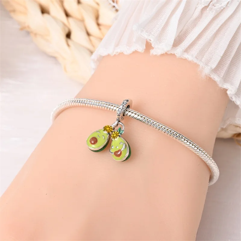 

New 925 Sterling Silver Avocado Sisters Flower Charms Pendant For Women Fit Original Bracelet DIY Birthday Party Jewelry Gifts