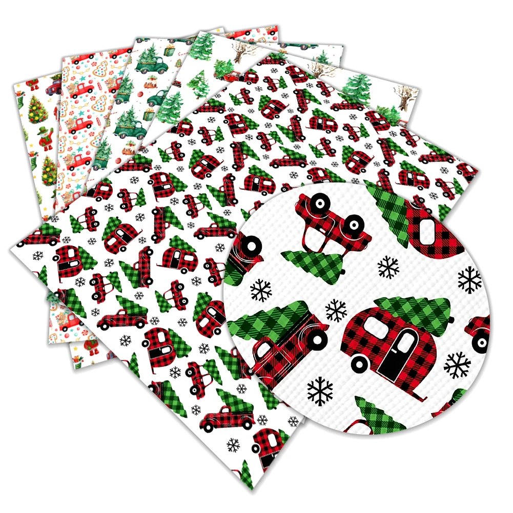 

Christmas CARS truck Cartoon Print Artificial leather DIY Earring Hair Bow Bag Crafts faux Leather 22X30CM litchi