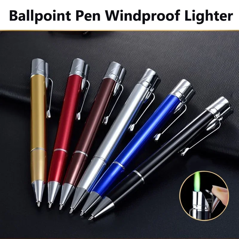 EDC Creative Ballpoint Pen Lighter Jet Torch Gas Lighter Windproof Metal Butane Cigarette Lighter 1300C Gadgets For Men