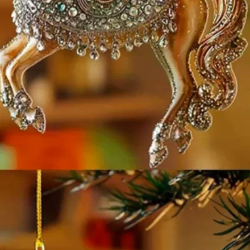 2D Acrylic Horse Car Rearview Mirror Pendant Charm Christmas Tree Ornament New Year Hanging Decoration