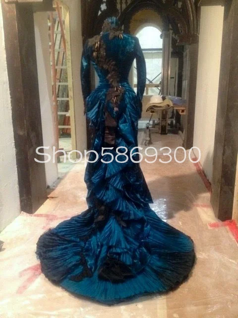 History Victorican Gothic Prom Dress for Women Civil War Crimson Peak Customized  Pleated Velvet Applique Evening Gown